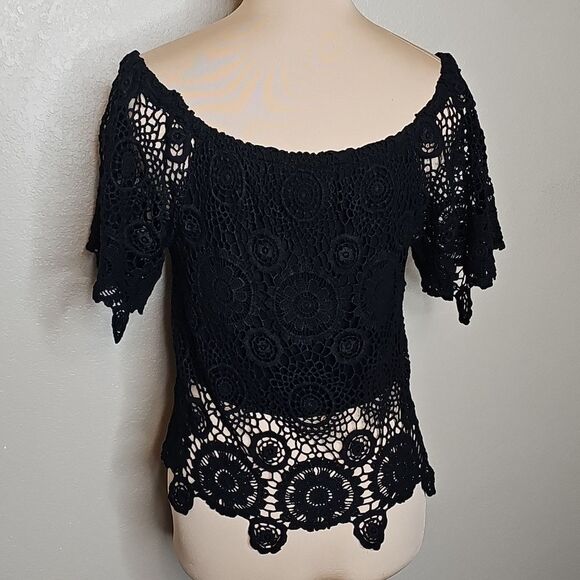 Nightcap By Carisa Rene Black Crochet Lace Blouse Small - Picture 4 of 9